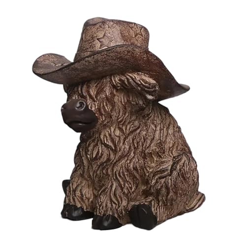 Hjatirace Highland-Kuh-Dekoration, Cowboy-Kuh-Statue, Kleintier-Dekoration, skurriles Gefühl, leichte Konstruktion, 9 x 7,5 x 12 cm, für Garten, Wohnzimmer