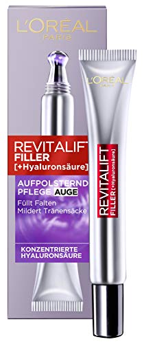 L'Oréal Paris Hyaluron Augenpflege, Revitalift Filler, Anti-Aging Augencreme, Revolutionäre Doppel-Applikatorspitze, Mit Hyaluronsäure, 15 ml