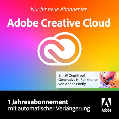 Adobe Creative Cloud All Apps|Grafik Design Software|Generative KI Features|Vektor-Illustration, Layout & Bildbearbeitung|1 Jahresabonnement mit automatischer Verlängerung|PC/Mac