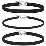 LENTQIUTT- Set mit 3 Samt-Choker-Halsketten, Damen-Choker-Halskette mit schwarzem Band, Stretch-Kragen, Tattoo-Kette, Choker für Teenager, Mädchen, Frauen, Samt, Schwarz