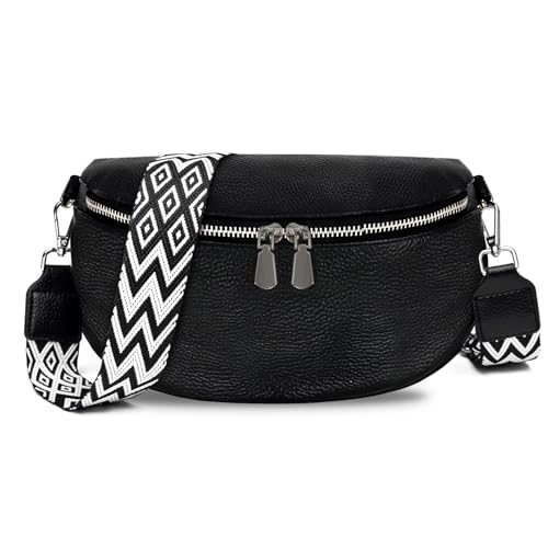 TANTOMI Umhängetasche Damen Bauchtasche Damen Leder, Crossbody Bag Damen Breiter Gurt, Damen-Umhängetaschen Bauchtasche Damen Stylisch, Gürteltasche Damen Elegante