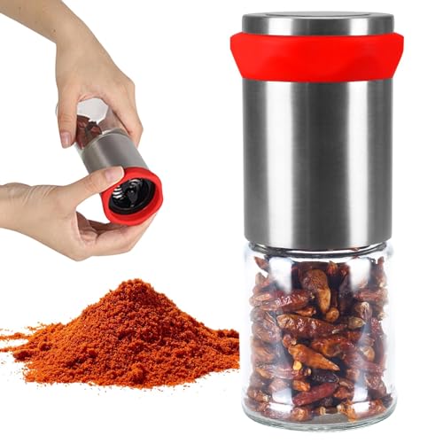 KLOP256 100ML Chilischneider, Chilimühle aus Edelstahl & Glas, 17.5cm Höhe Gewürzschneider | Chilimühle Pepe | Salzmühle | Schneider für Gewürze