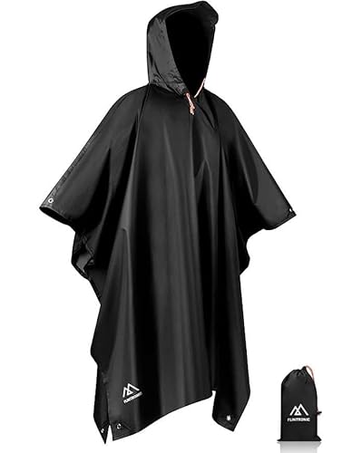 flintronic Wasserdichter Regenponcho, Leichter regenschutz Regencape, 3 in 1 wiederverwendbarer Regenmantel für Fahrrad Wandern, Camping, Angeln- Herren & Damen, Schwarz