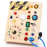 Busy Board Montessori Spielzeug ab 1 jahr Activity Board Holzspielzeug Mit 10 Schaltern und 23 LED Lichtern Sensorik Spielzeug Motorikspielzeug für Babys und Kinder ab 1 2 3 4 Jahre Jungen und Mädchen