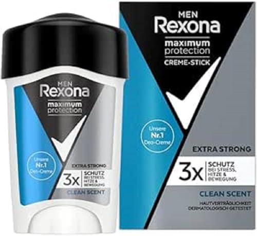 Rexona Men Maximum Protection Deo Creme Clean Scent Anti Transpirant mit 3x Schutz bei Stress, Hitze & Bewegung 96H extremer Schutz 45 ml