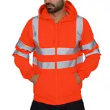 Herren Sicherheitsjacke Kapuze Warnjacke Warnschutzjacke Softshelljacke Arbeitsjacke Winterjacke mit reflektierenden Streifen, Softshell Jacke Berufsjacke Schutzjacke Herrenjacke Orange XXL