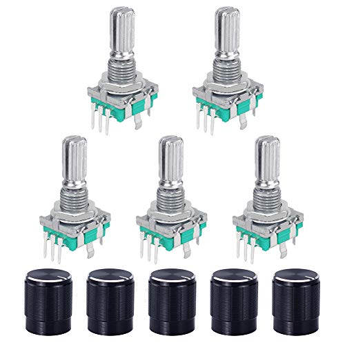 WayinTop 5 Set 360 Grad Rotary Encoder Modul EC11 Digital Potentiometer Drehgeber Drehwinkelgeber 5 Pin mit Schalter und Drehknopf für Automobilelektronik Multimedia-Audio