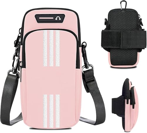 Armband Armtasche, Sport Laufen Doppel Reißverschluss Sportarmband, Leichtes Armband-Bügel-Halter-Beutel, Bequeme Handy-Armband-Hülle, Sport-Handy-Armband-Halter-Bügel, Radfahren Armtasche (Rosa)