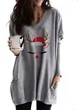 OMZIN Damen Weihnachten Neuheit Pullover Xmas Pullover Tops Lässige Lose Langarm Sweatshirt Rundhalsausschnitt Herbst Tops T-Shirt Mittelgrau M