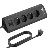 4 Fach Steckdosenleiste mit USB C, Ecksteckdose Ecke 4 USB mit Schalter, Schreibtisch Steckdose Überspannungsschutz mit 3M Kabel für Küche (Schwarz)
