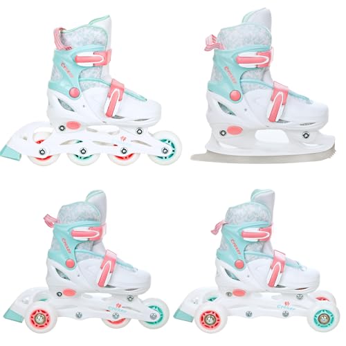 CROXER 4in1 Inline Skates Triskates Rollschuhe Schlittschuhe Inliner für Kinder Mädchen Jungen verstellbar (Inez, 34-37 (21cm-23cm))