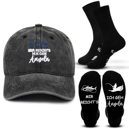 Jadive 2 Stück Lustiges Angelgeschenke für Männer Baseball Cap Socken Geschenk für Geburtstags Weihnachten Opa Papa Ehemann