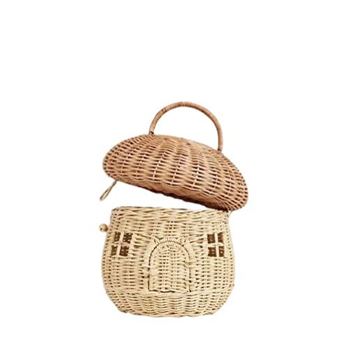 NIDONE Rattan-Korb in Pilzform Rattan-Aufbewahrungskorb Dekorativer geflochtener Korb mit Deckel, Korb mit geflochtenem Griff für Regal-Organizer, dekorative Box für Baby-Kinderzimmer,Sortierte Farbe