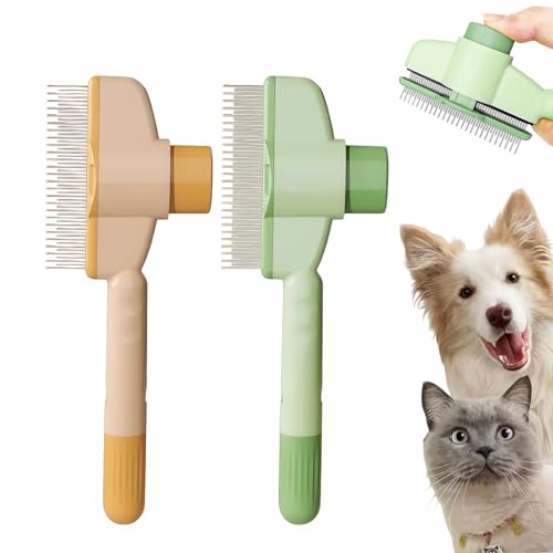 2 Stück Selbstreinigender Flohkamm,katzen bürste,fellblitz bürste,Flohkamm Für Katzen,Selbstreinigende Haustierbürste für Langhaar und Kurzhaarkatzen,Haustierkamm für Hunde und Katzen