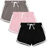 Auranso Kinder Mädchen Kurze Hose Shorts Sporthose Radlerhose Baumwolle Sommer Gym Kurz 3er-Pack 8-10 Jahre Schwarz/Grau/Rosa