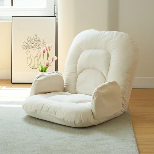 Bodensofa, Bodenstuhl Mit Rückenstütze, Klappbares Sofa, Klappbarer Bodenstuhl, 5-fach Verstellbarer Lazy Recliner Mit Rückenstütze, Lazy Lounger-Bett Zum Gaming, Lesen, Ausruhen ( Color : Off white )