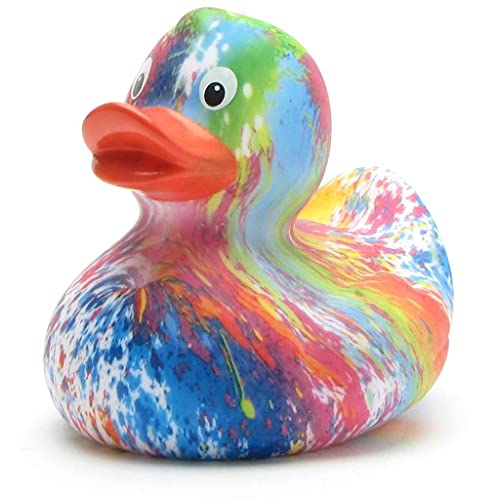 Duckshop I Badeente Rainbow I Quietscheente - L: 9 cm - inkl. Quietscheentchen-Schlüsselanhänger im Set I Geschenk Kinder I Präsent Sammler