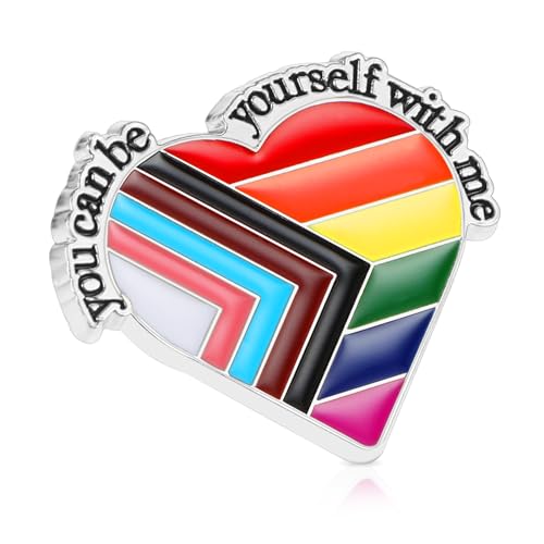 Pride Pin Regenbogen Ansteckern You Can Be Yourself With Me Anstecknadel Mit Aufschrift Gay Pride Anstecker Mit Inspirierenden Zitaten Regenbogen Herz Anstecker Für Rucksäcke Accessoires Geschenk