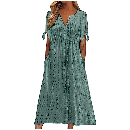 Ansenesna Sommerkleid Damen Leicht Damen Kleider Sommer Elegant Kleid Mit Knopfleiste Vorne Luftige Sommerkleider Wadenlang Leichte Midikleid Frauen Kurzarm Weite Strandkleid Damenkleider Midi