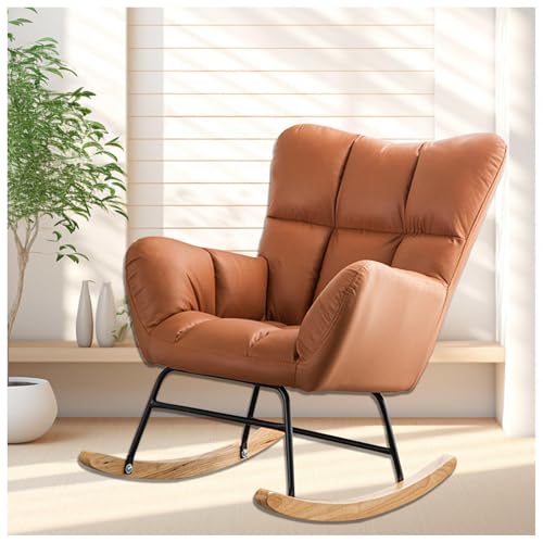 HJXBD888 Stillsessel mit Armlehnen und gepolsterter Rocking Chair Nursing Baby Schaukelstuhl, Belastbarkeit bis 120 kg für Wohnzimmer/Schlafzimmer/Balkon,Brown