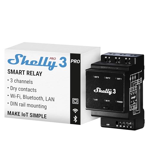 Shelly Pro 3 | Wlan, LAN & Bluetooth 3-Kanal 3-Phasen Smart Relais Schalter für Hutschiene - 48A | Alexa & Google Home | iOS Android App | Lichtsteuerung | Fernsteuerung motorisiertes Ventil