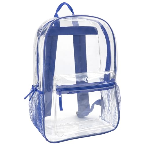 Trail maker Transparenter Rucksack mit verstärkten Trägern und Zubehörtasche vorne – perfekt für Schule, Sicherheit und Sportveranstaltungen, blau, S