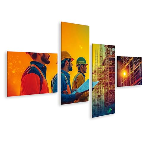islandburner Bild auf Leinwand Bauarbeiter bei Sonnenuntergang auf der Baustelle für Wohnzimmer Architekten Baustoffhandel Bilder Wandbilder Poster