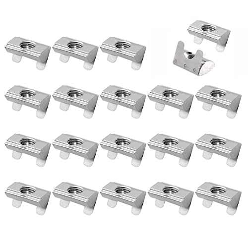 JiGiU Nutenstein mit Feder 20 Stück Nutmuttern Set für 3030 Aluprofil Nut 8 einschwenkbar Nutensteine mit Steg für Eu-Standard Aluminium Extrusion Profil (M8 Innengewinde)