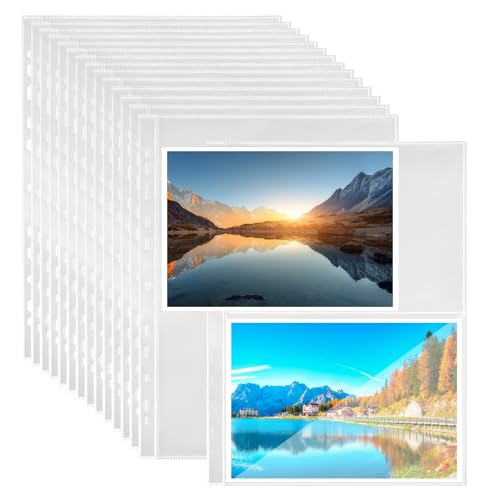 Elsrantor 30 Stück Klarsichthüllen A4, Prospekthüllen, Klarsichtfolien, Foto Hüllen, Aufbewahrung Fotos, Fotoalbum Nachfüllseiten, Fotohüllen, Postkartenhüllen, Sammelhüllen, Doppelseitiger 2 Fächer