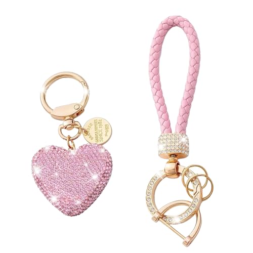 CHENGCKJ Herz Schlüsselanhänger Mit Glitzernden Strasssteinen Auto Schlüsselanhänger Für Damen Rosa Herzförmig Schlüsselanhänger Schlüsselband Strass Schlüsselanhänger