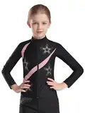 Fldy Kinder Mädchen Eiskunstlauf Jacke Sport Trainingsjacke Sim Fit Mit Glitzer Strasssteinen Kinder Stretch Laufen Yoga Fitness Top Rosa 158-164