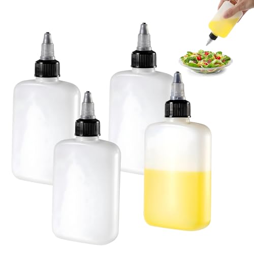 KALIONE 4 kleine Squeeze Flaschen Ölflasche Ölspender mit Kappen 100 ml Mini-Quetschflaschen für Camping, Quetschflasche für die Küche, Gewürz-Quetschflaschen, Leere Flaschen zum Kochen beim Campen