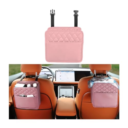 JNNJ Leder-Auto-Mülleimer, Hängender Auto-Mülleimer Mit Faltbarem Und Tragbarem, Mehrzweck-Autozubehör-Innenraum-Auto-Mülleimer, Wasserdichter Auto-Mülleimer(Rosa)