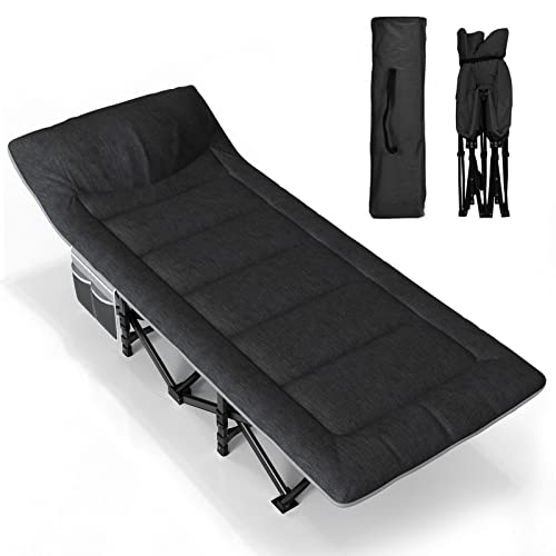 ATORPOK SHOP Campingbetten für Erwachsene mit Kissen und Kissen, bequemes Reise-Campingbett zum Schlafen, tragbares Zeltbett mit Tragetasche, unterstützt 204 kg (Schwarz)