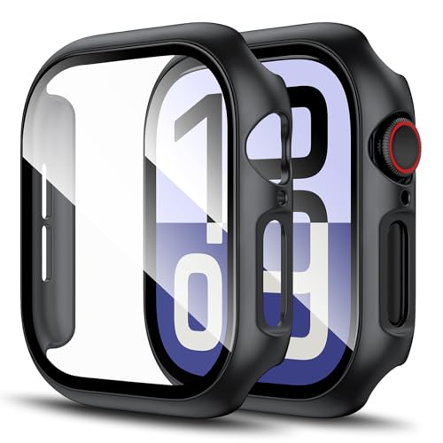 LK [2 Stück Schutzhülle] Kompatibel mit Apple Watch Series 10 46mm Displayschutzfolie, [9H Härte] [HD Klar] Voller Schutz, Kratzfestes Hard PC Protector Cover für iWatch Series 10 46mm-Schwarz