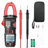 Stromzange, Strommesszange Digital Klemme AC/DC 600A, 6000 Counts TRMS Auto Range Multimeter, Amperemeter, Zangenamperemeter mit Taschenlampe Hintergrundbeleuchtung, NCV-Messung, Piepton-Erinnerung