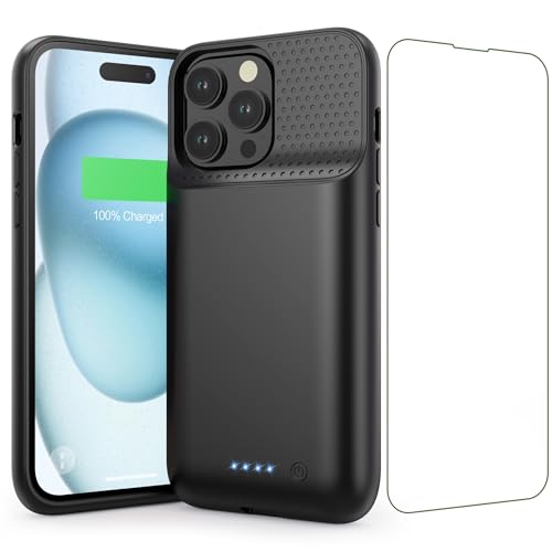 Feob Akkuhülle für iPhone 15 Pro Max (6,7"), 8600mAh 15W Powerbank Hülle Zusatzakku Akku Case Akku Ladehülle Handyhülle Akku Battery Case Akku Hülle für iPhone 15 Pro Max (6,7") Charger Case-Schwarz