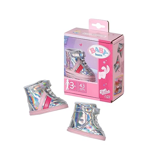 BABY born Sneakers silber, Puppenschuhe in Silber-Metallic mit pinken Streifen für 43 cm Puppen, 831762 Zapf Creation