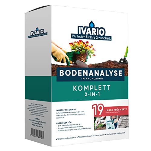 IVARIO Bodenanalyse Komplett (2-in-1) für Gartenboden, Nährstoff- und Schadstoffwerte des Bodens, Experten-Bodenproben-Set im Deutschen Fachlabor