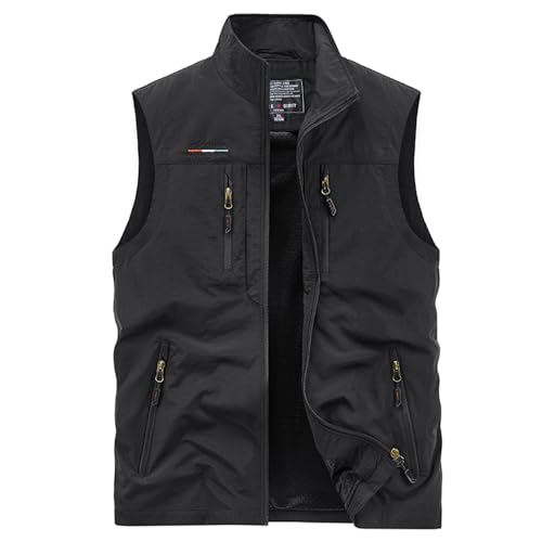 Oralidera Herren Outdoor Weste mit Vielen Taschen Anglerweste Safariweste Jagdweste Multifunktionsweste Freizeit Ärmellose Jacke Leicht Sommer Weste, Schwarz, XXL