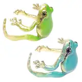 Yeomju 2 Stück Frosch Ringe für Frauen, Süße Froschringe in Blau und Grün, Verstellbare Offene Kreative Froschförmige Ringe Frosch Deko Kinderringe Personalisiert Ring