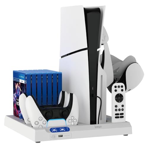 BeisDirect PS5 Slim Cooling Stand und Ladegerät für PS5/PS5 Slim Konsole, Multifunktionaler vertikaler Kühlständer für Playstation 5 Slim Konsole mit PS5 Dual Controller Ladestation