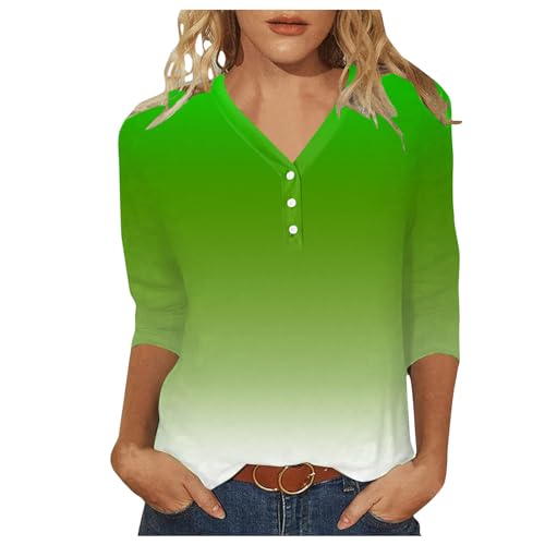 Sommer Oberteile Damen 3/4 Arm - Passende Oberteile für Damen V Ausschnitt Knopfleiste Dreiviertelärmel Bequeme Bluse mit Blumendruck T Shirts Damen Blusenshirt 3/4 Arm