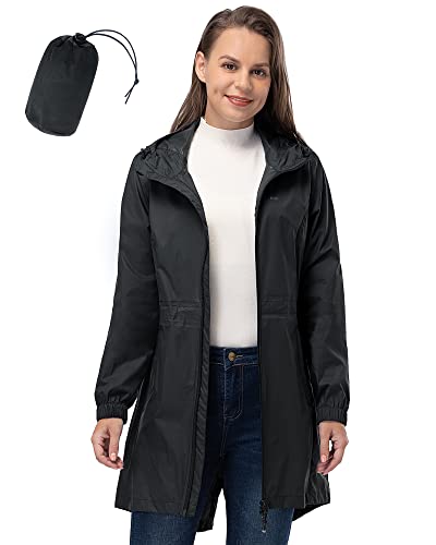 33,000ft Damen Dünne Wasserdichte Faltbar Regenmantel Regenjacke mit Kapuze, Leicht Atmungsaktive Travel Regenponcho, Lange Windbreaker Jacke für Frauen