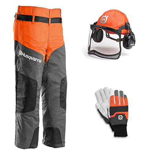 Schnittschutz-Set Husqvarna inkl. Beinlinge + Forsthelm Classic und Schnittschutzhandschuhen Functional