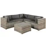 Juskys Polyrattan Gartenmöbel-Set Nassau wetterfest - Lounge mit Ecksofa, Tisch & Auflagen - Gartenlounge für 5 Personen - Sitzgruppe Beige-Grau