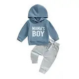 Geagodelia Baby Jungen Kleidung Outfit Babykleidung Set Langarm Kapuzenpullover Top + Hose Neugeborene Weiche Babyset Zweiteiler Patchwork (A1 - Blau & Grau, 6-12 Monate)