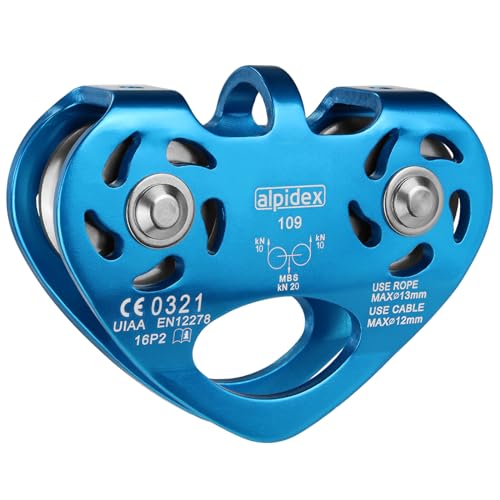 ALPIDEX Seilrolle Tandem Pulley Umlenkrolle Doppelseilrolle - geeignet für Stahlseile 8-12 mm Ø und Textilseile bis 13 mm Ø, Farbe:blau