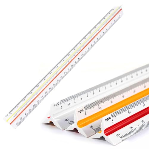 Maßstab Lineal, Kunststoff Dreikantmaßstab, Maßstab Lineal 30 cm Dreikantlineal Metrische Skalen 1:100 1:200 1:250 1:300 1:400 1:500