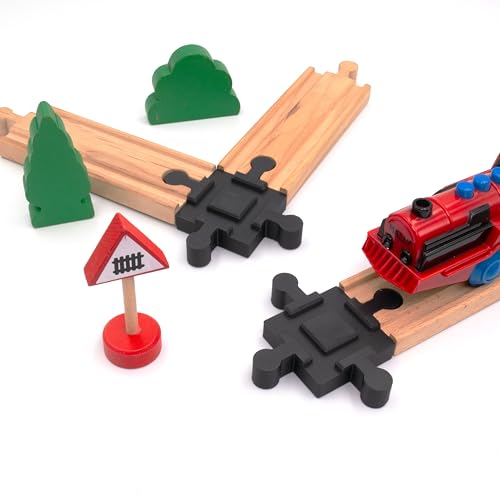 Luminick 4-Fach Kreuzung, 2er-Set Schienenkreuzung, Holzeisenbahn, kompatibel mit Brio, Eichhorn, IKEA Lillabo, Haba UVM., Schienenverbinder